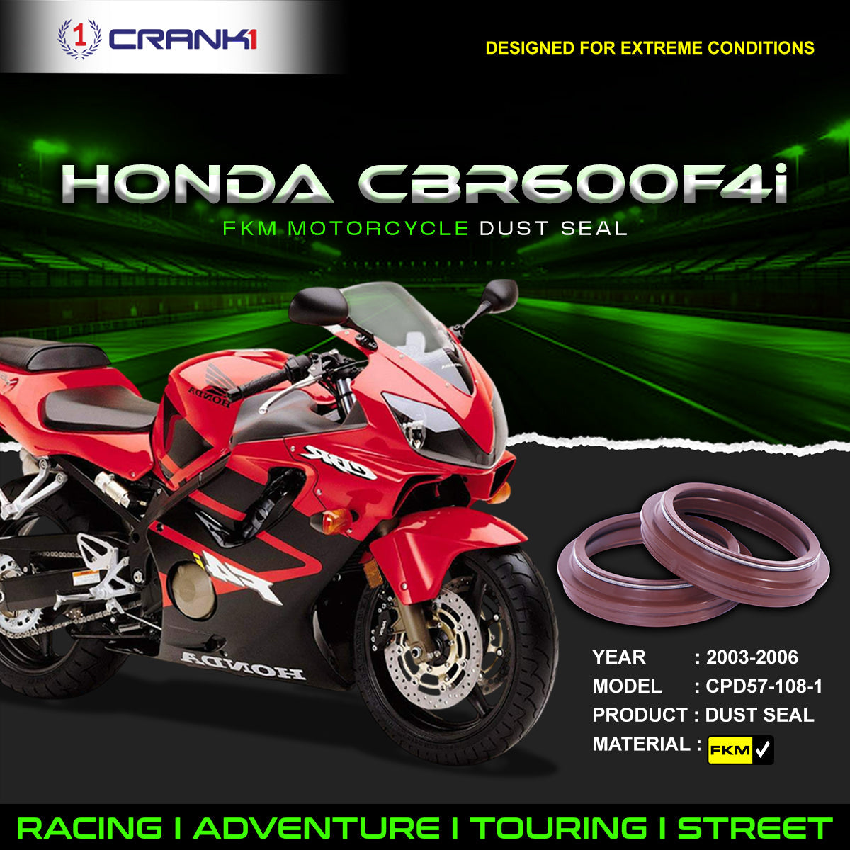 Fork Dust Seals Pair For Honda CBR600F4i 2003-2006 - CPD57-108-1 - CRANK1