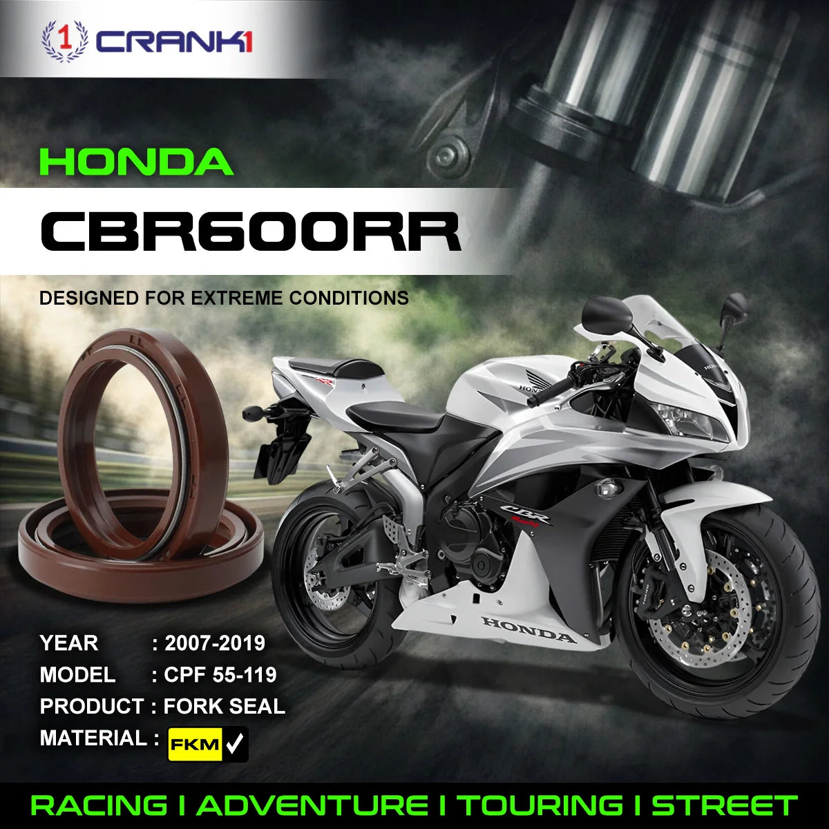 Fork Oil Seals Pair For Honda CBR600RR 2007-2019 - CPF55-119 - CRANK1