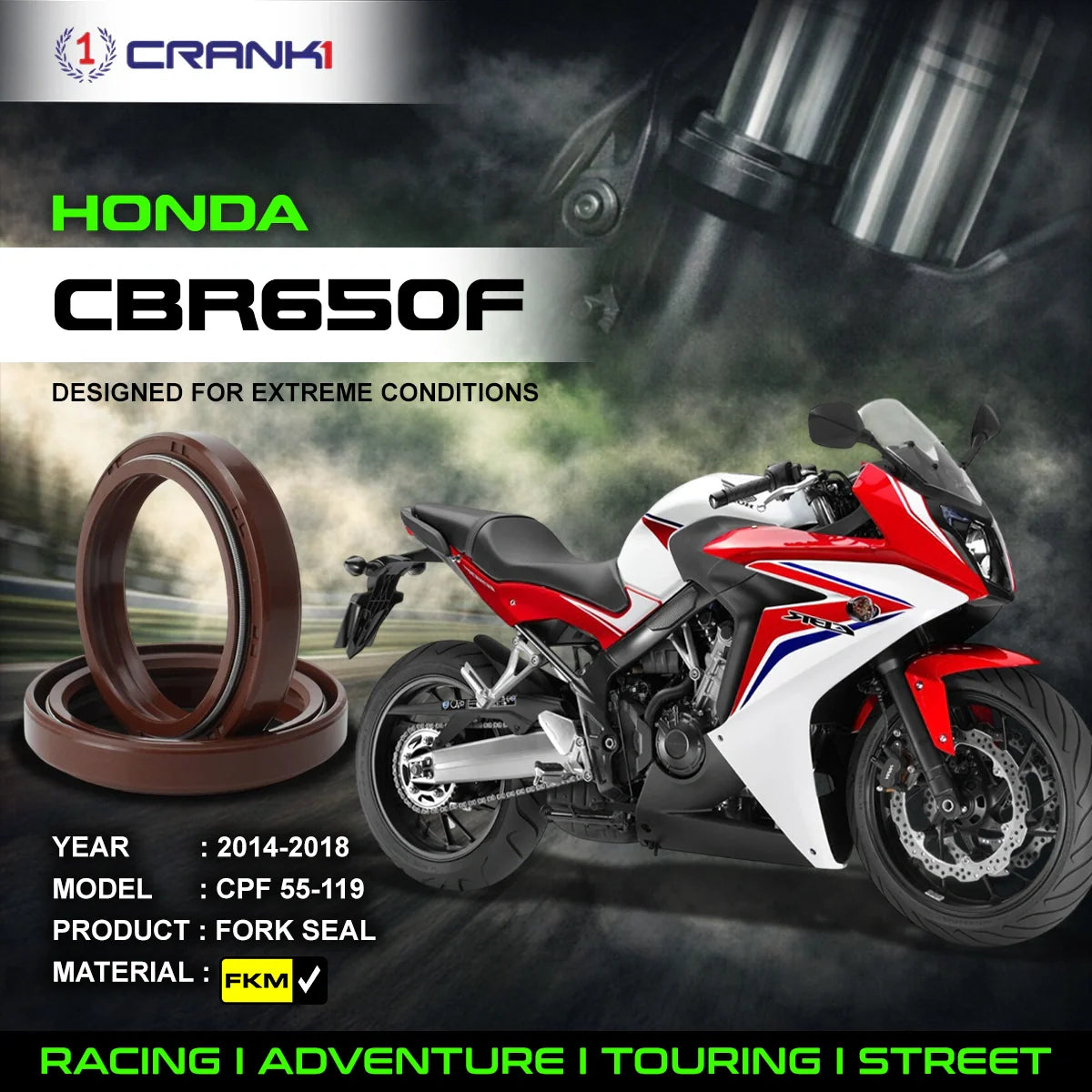 Fork Oil Seals Pair For Honda CBR650F 2014-2018 - CPF55-119 - CRANK1