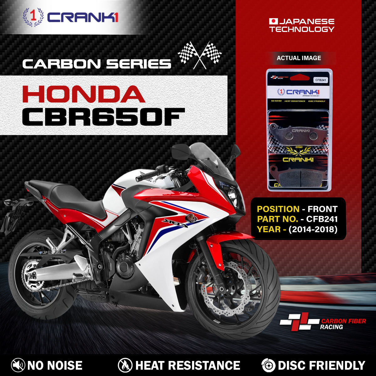 Carbon Brake Pads For Honda CBR650F 2014-2018 - Front - CFB241 - 2 Sets - CRANK1
