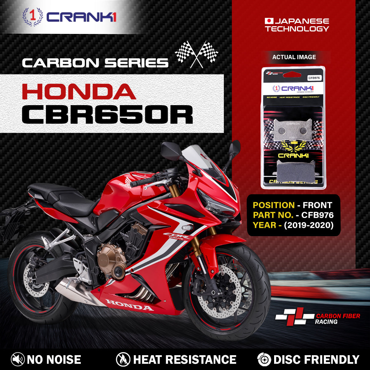 Carbon Brake Pads For Honda CBR650R 2019-2020 - Front - CFB976 - 2 Sets - CRANK1