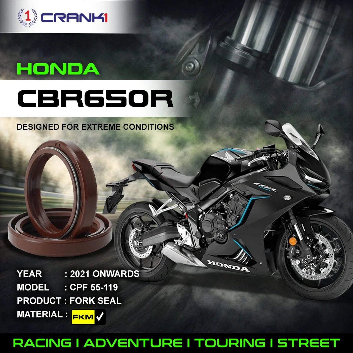 Fork Oil Seals Pair For Honda CBR650R 2021 Onwards - CPF55-119 - CRANK1