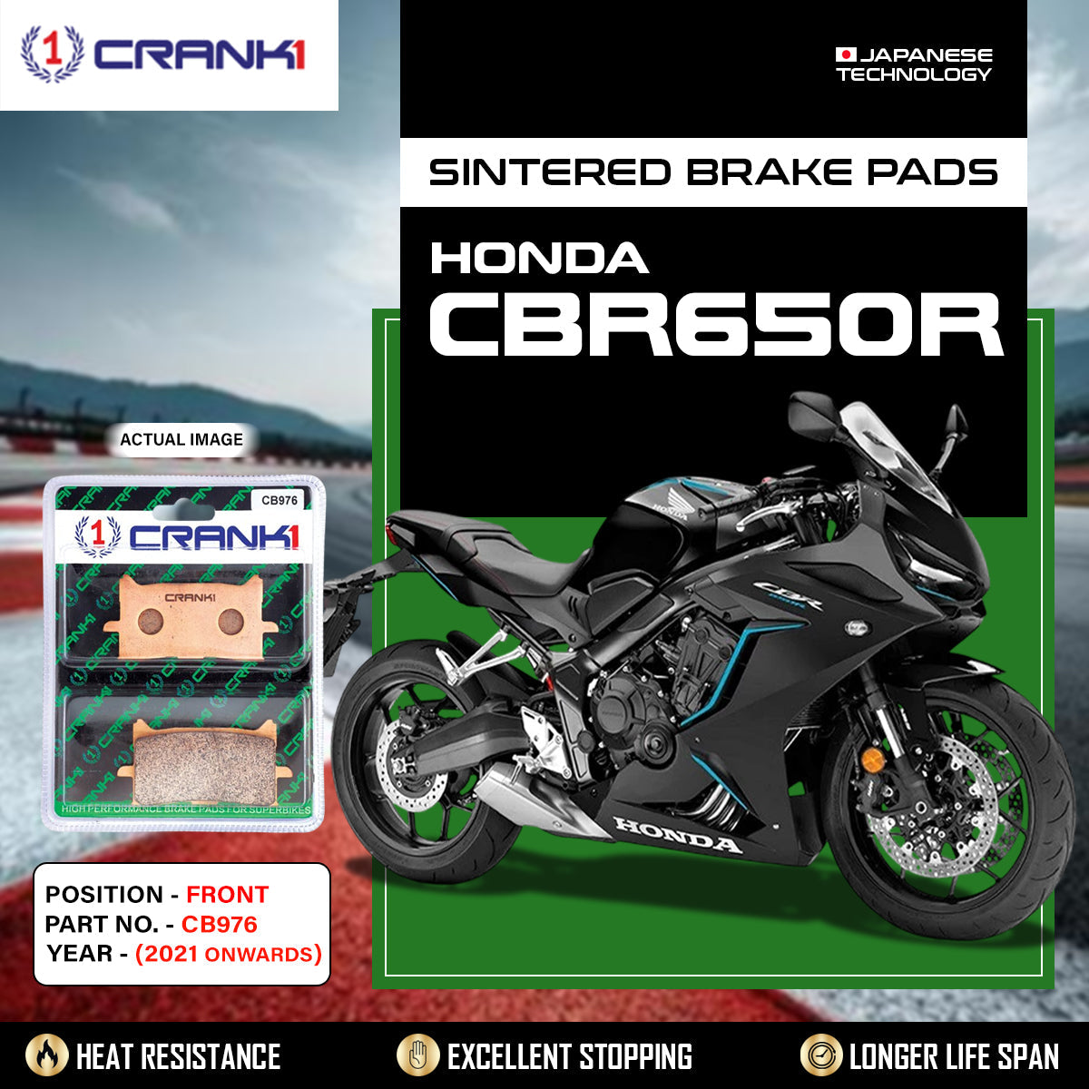 Sintered Brake Pads For Honda CBR650R 2021 Onwards - Front - CB976 - 2 Sets - CRANK1