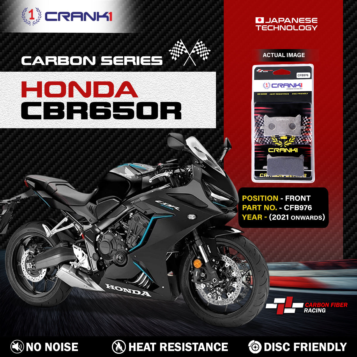 Carbon Brake Pads For Honda CBR650R 2021 Onwards - Front - CFB976 - 2 Sets - CRANK1