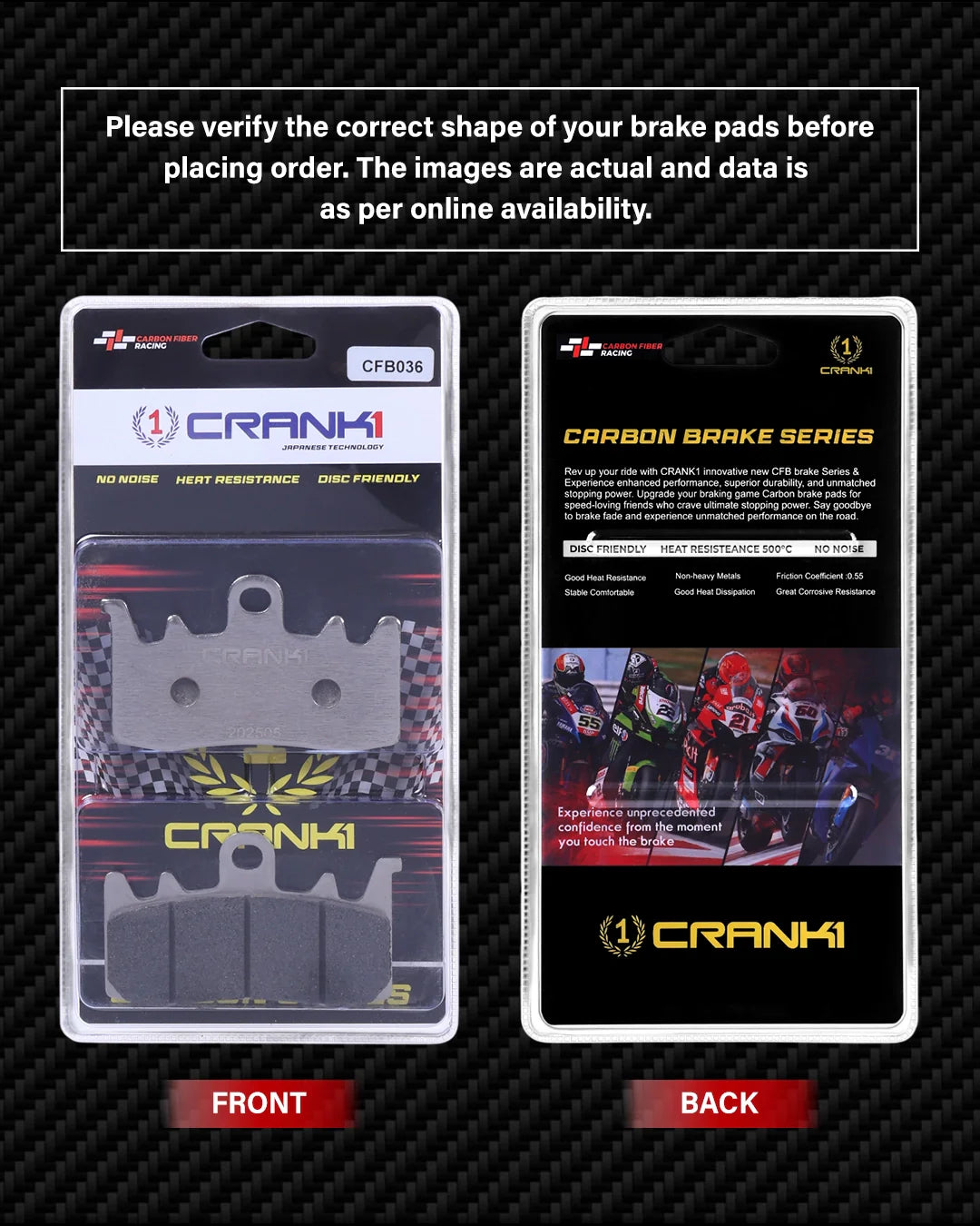 Carbon Brake Pads For Triumph 1200 Explorer 2016-2021 - Front - CFB036 - 2 Sets - CRANK1