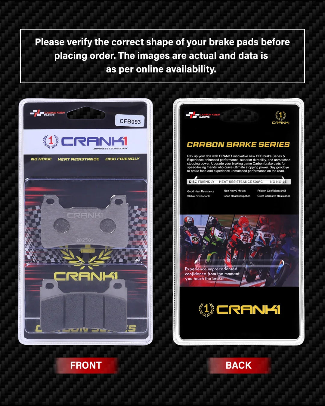 Carbon Brake Pads For Honda Cbr 1000 RR Fireblade 2008-2013 - Front - CFB093 - 2 Sets - CRANK1