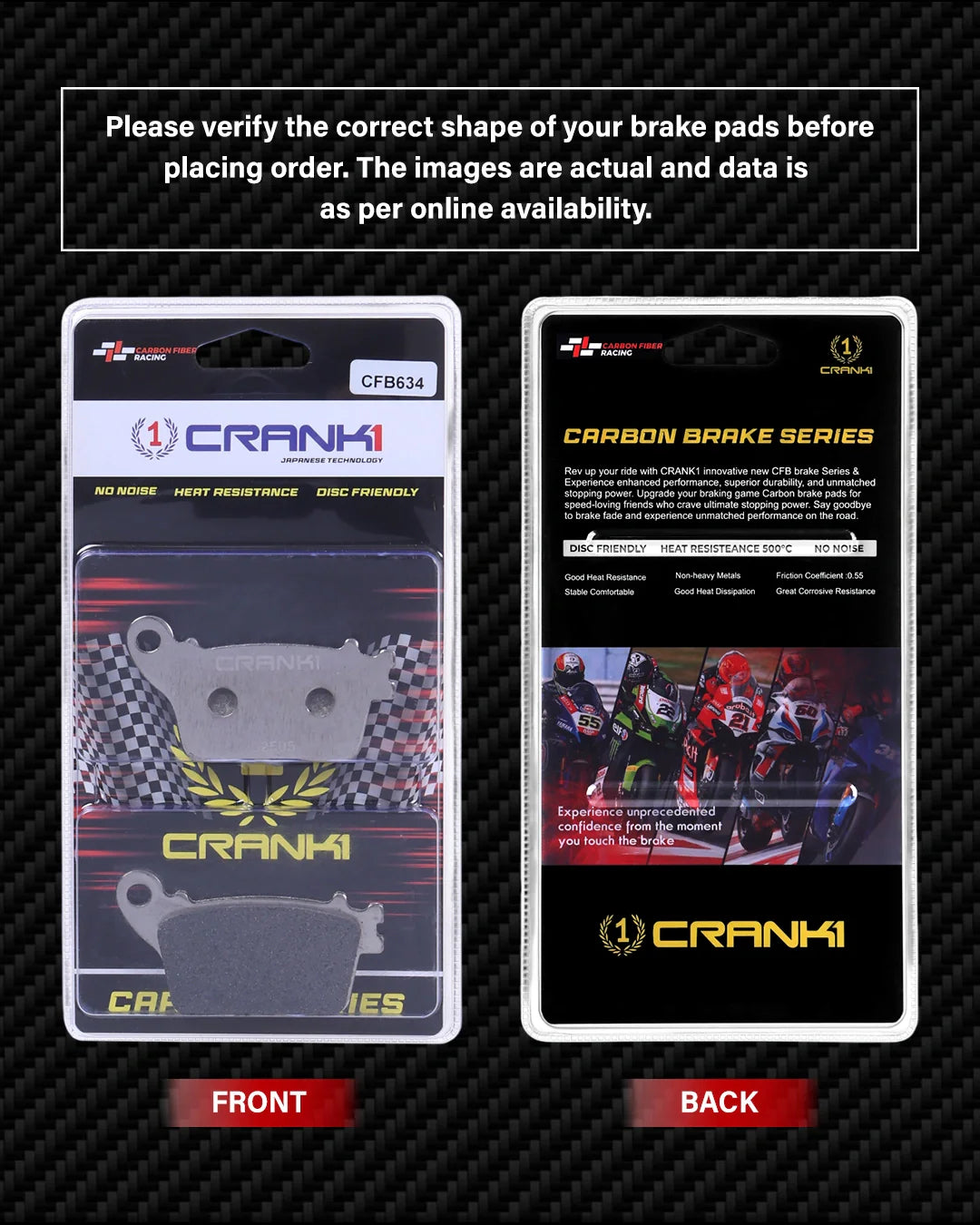 Carbon Brake Pads For Honda Cbr 1000RR Abs Fireblade 2014-2016 - Rear - CFB634 - 1 Set - CRANK1