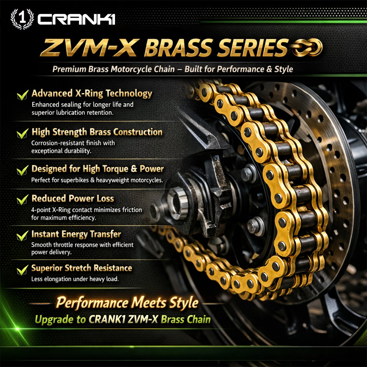 Chain For Kawasaki SX 250 2021 Onwards - 520 Pitch x 114 Links Gold ZVMX - CRANK1