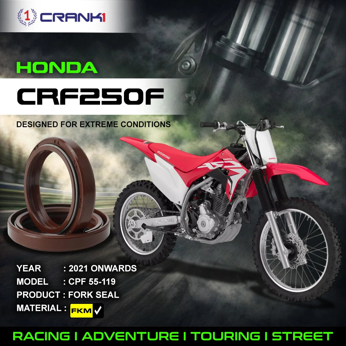 Fork Oil Seals Pair For Honda CRF250F 2021 Onwards - CPF55-119 - CRANK1