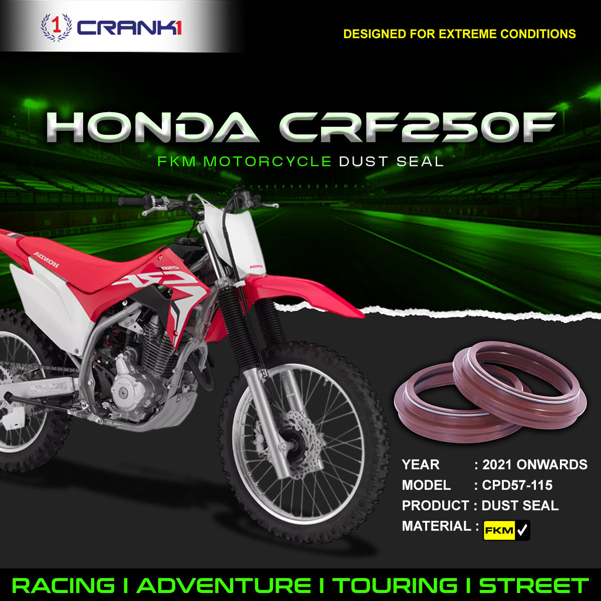 Fork Dust Seals Pair For Honda CRF250F 2021 Onwards - CPD57-115 - CRANK1