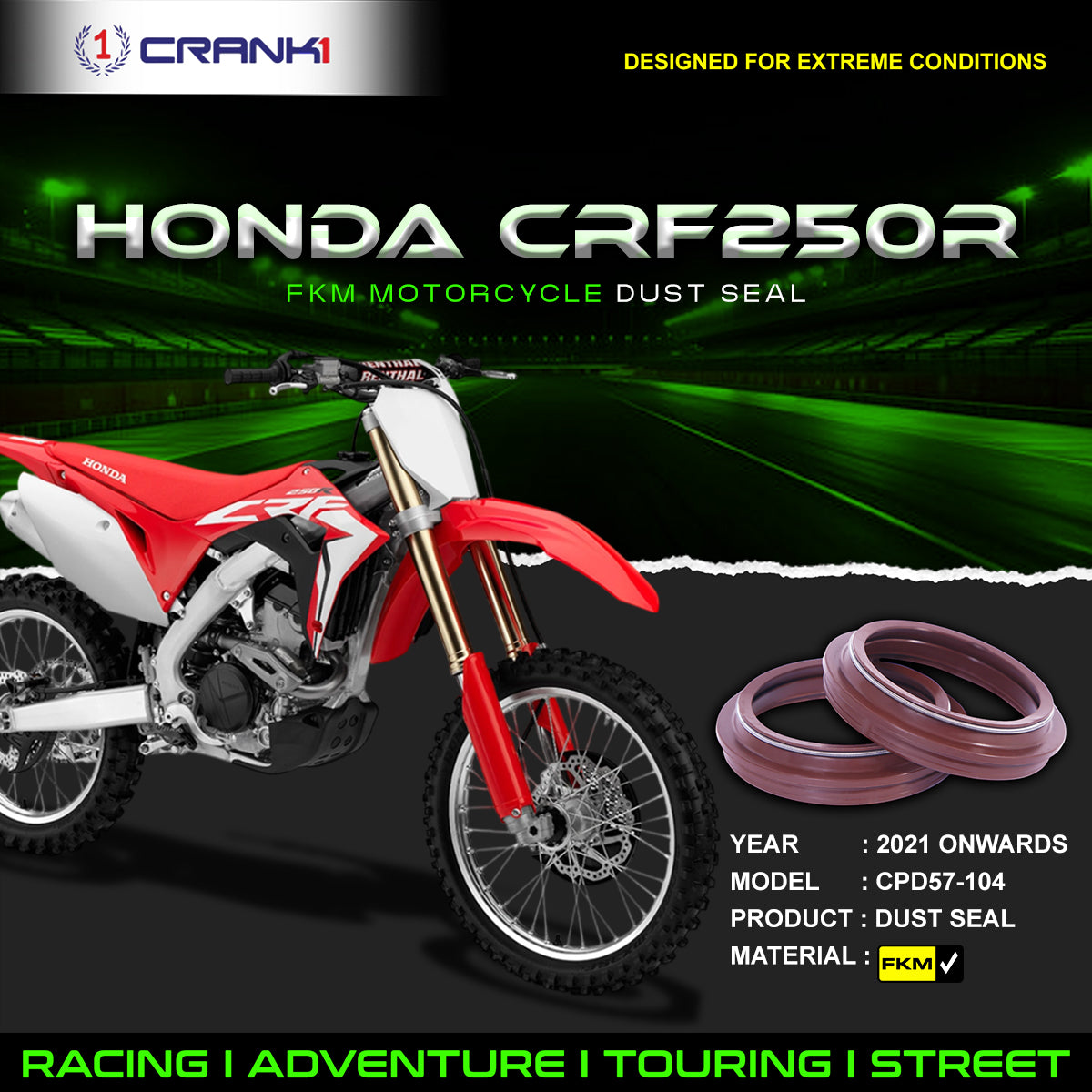 Fork Dust Seals Pair For Honda CRF250R 2021 Onwards - CPD57-104 - CRANK1