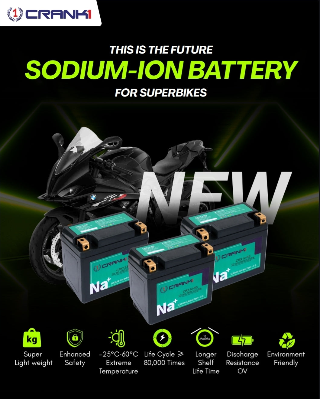 Battery For MV Agusta Brutale 800 2016-2020 - CRX10S - Sodium-Ion - Factory Activated - CRANK1