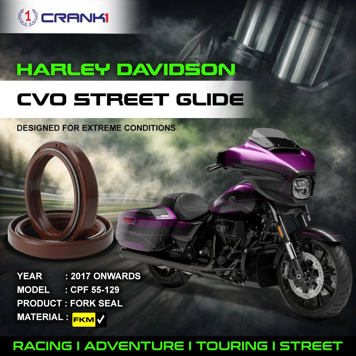 Fork Oil Seals Pair For Harley Davidson CVO Street Glide 2017 Onwards - CPF55-129 - CRANK1