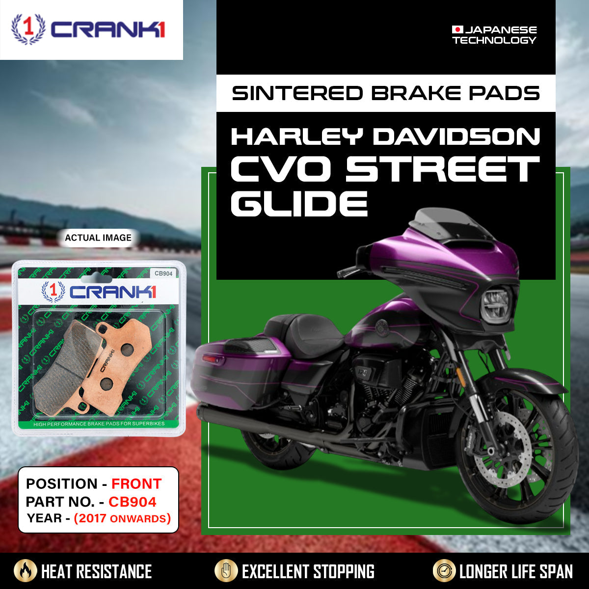 Sintered Brake Pads For Harley Davidson CVO Street Glide 2017 Onwards - Front - CB904 - 2 Sets - CRANK1
