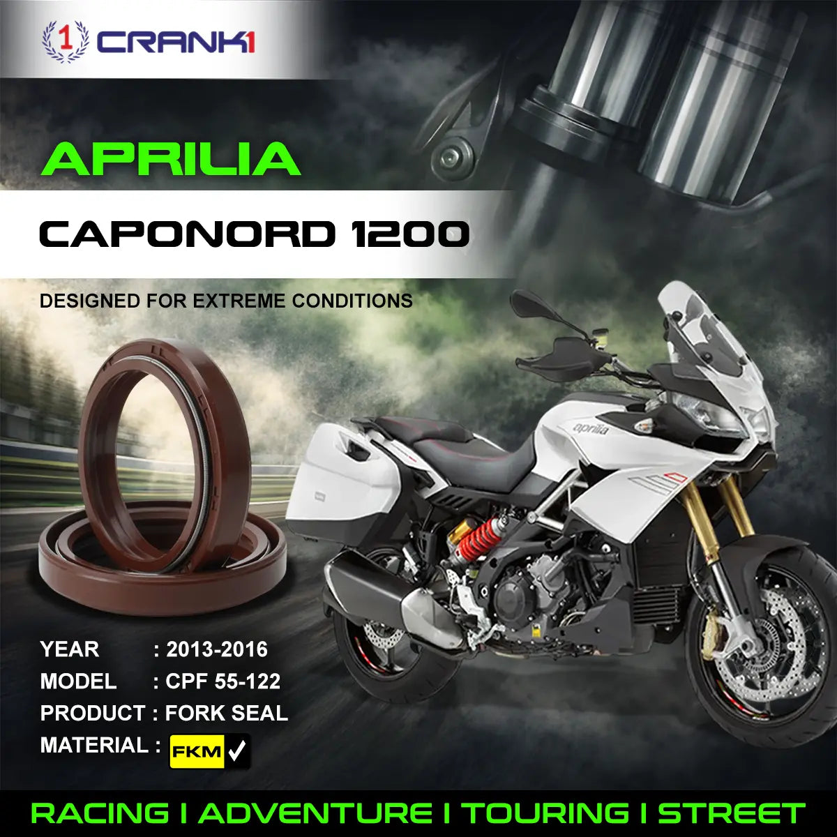 Fork Oil Seals Pair For Aprilia Caponord 1200 2013-2016 - CPF55-122 - CRANK1