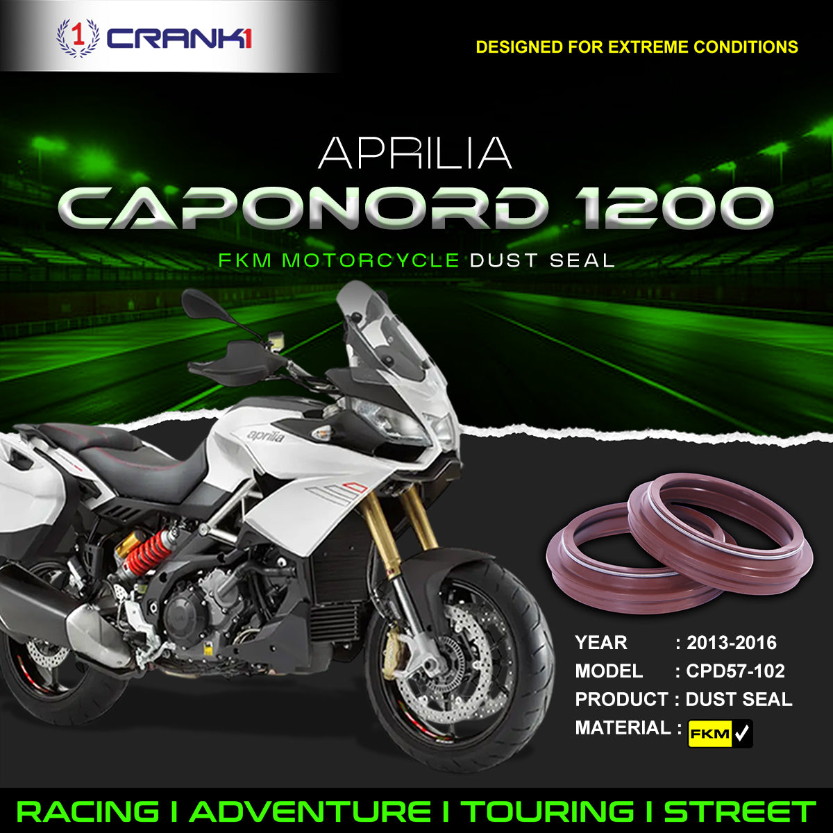 Fork Dust Seals Pair For Aprilia Caponord 1200 2013-2016 - CPD57-102 - CRANK1