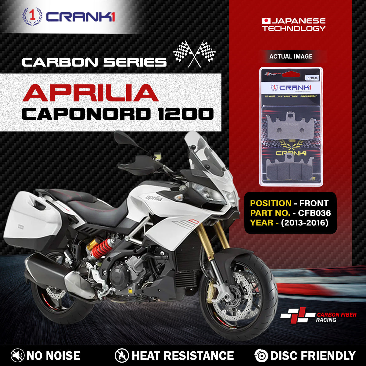 Carbon Brake Pads For Aprilia Caponord 1200 2013-2016 - Front - CFB036 - 2 Sets - CRANK1