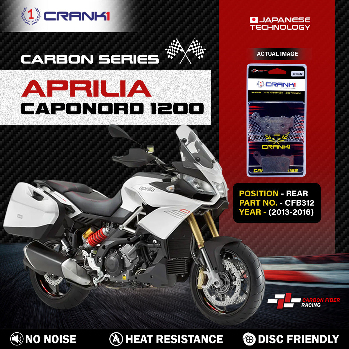Carbon Brake Pads For Aprilia Caponord 1200 2013-2016 - Rear - CFB312 - 1 Set - CRANK1