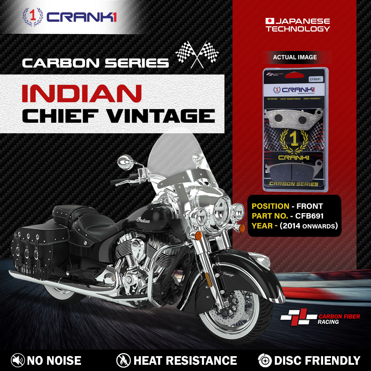 Carbon Brake Pads For Indian Chief Vintage 2014 Onwards - Front - CFB691 - 1 Set - CRANK1