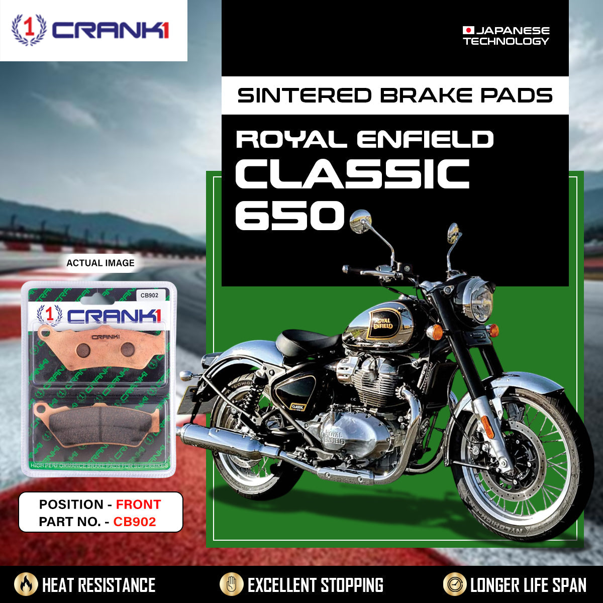 Sintered Brake Pads For Royal Enfield Classic 650 - Front - CB902 - 1 Set - CRANK1