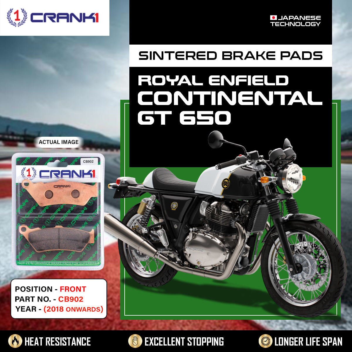 Sintered Brake Pads For Royal Enfield Continental GT 650 2018 Onwards - Front - CB902 - 1 Set - CRANK1
