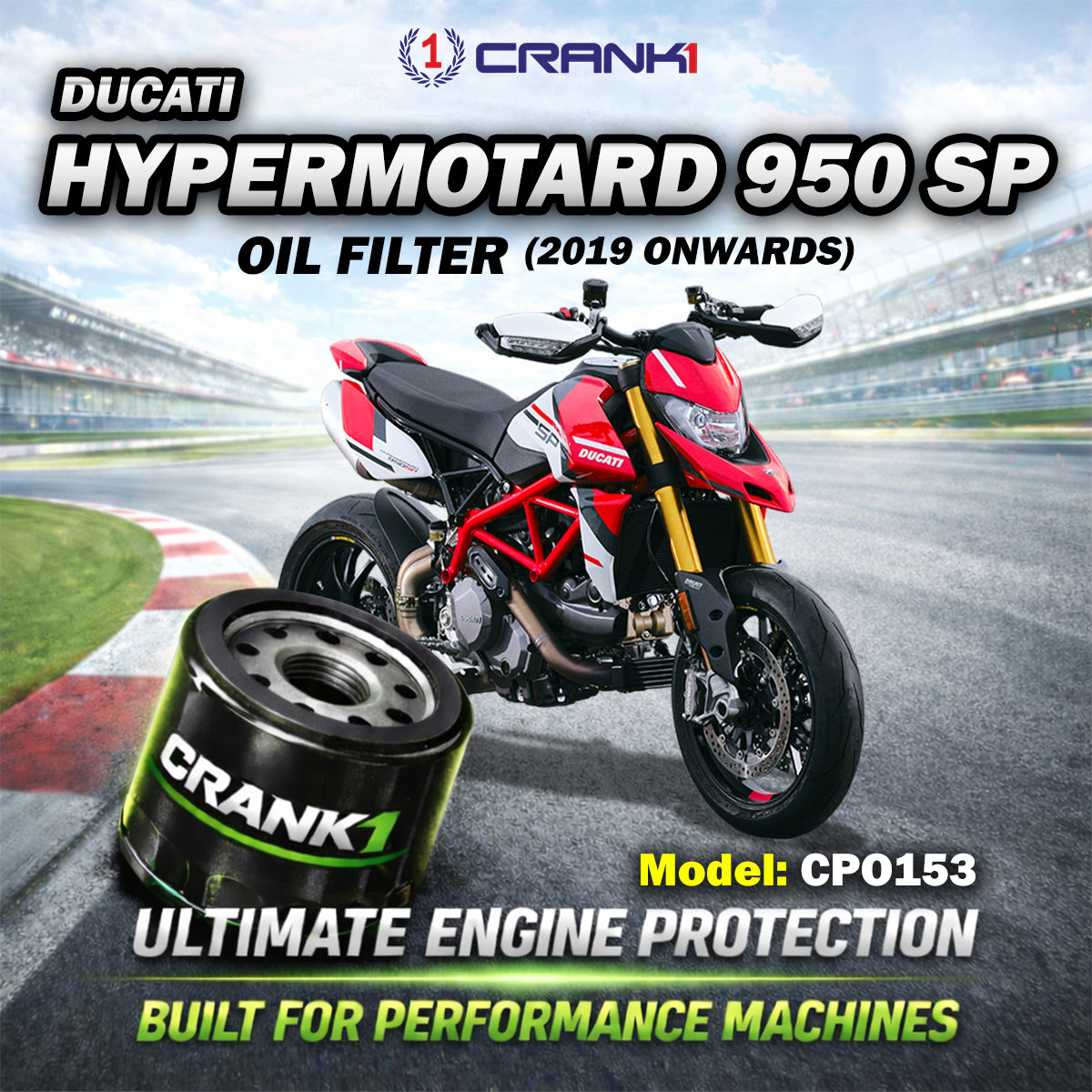 Oil Filter For Ducati Hypermotard 950 SP 2019 Onwards - CPO153 - CRANK1