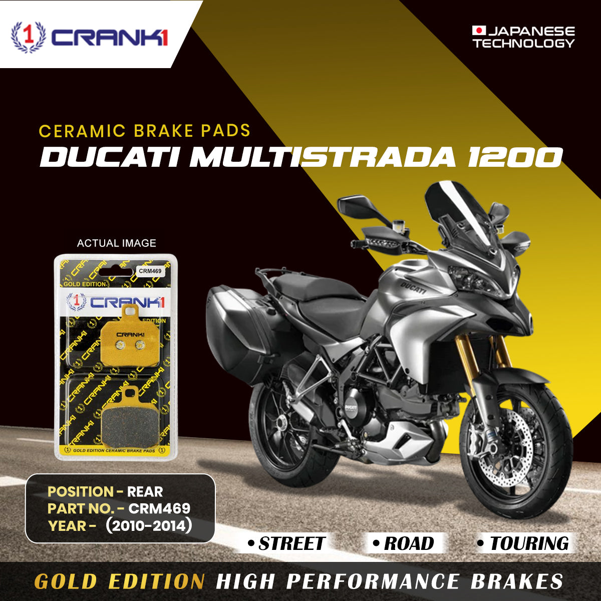 Ceramic Brake Pads For Ducati Multistrada 1200 2010 2014 Rear CRM469 1 Set CRANK1