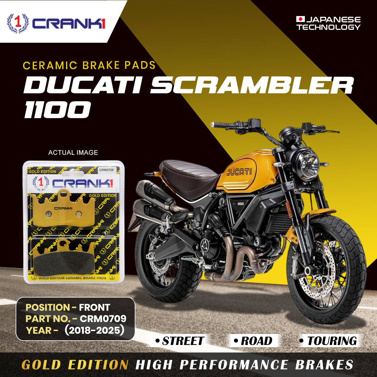 Ceramic Brake Pads For Ducati Scrambler 1100 2018 2025 Front CRM0709 2 Sets CRANK1
