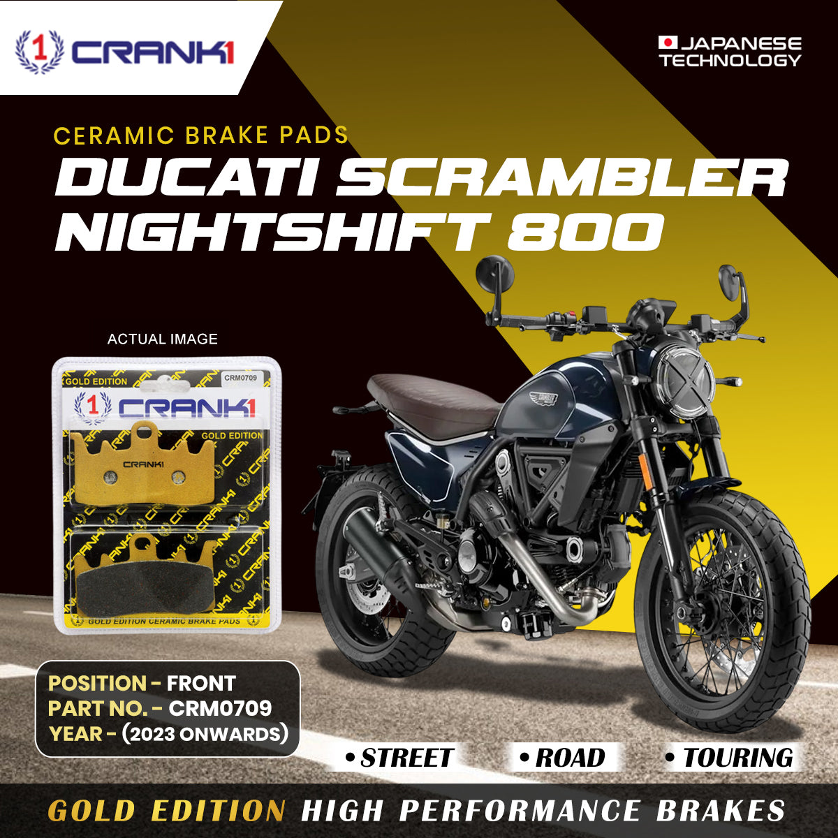 Ceramic Brake Pads For Ducati Scrambler Nightshift 800 2023 Onwards Front CRM0709 2 Sets CRANK1