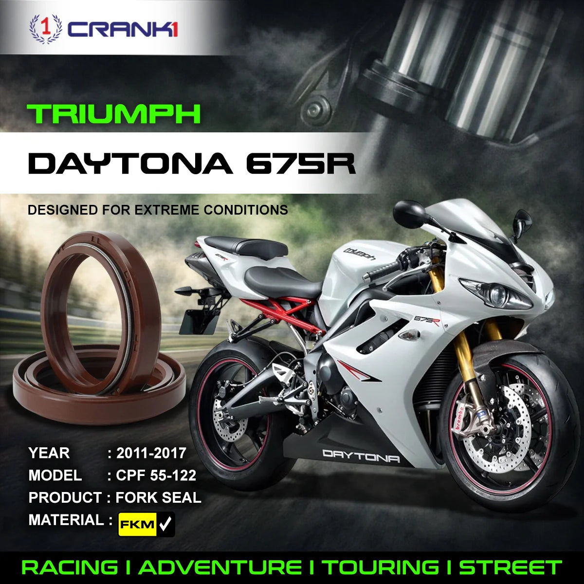 Fork Oil Seals Pair For Triumph Daytona 675R 2011-2017 - CPF55-122 - CRANK1