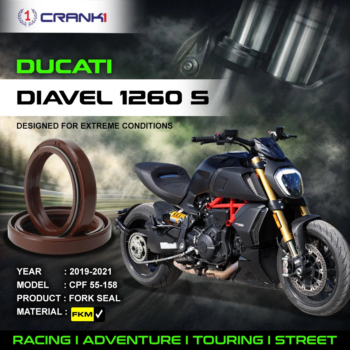Fork Oil Seals Pair For Ducati Diavel 1260 S 2019-2021 - CPF55-158 - CRANK1