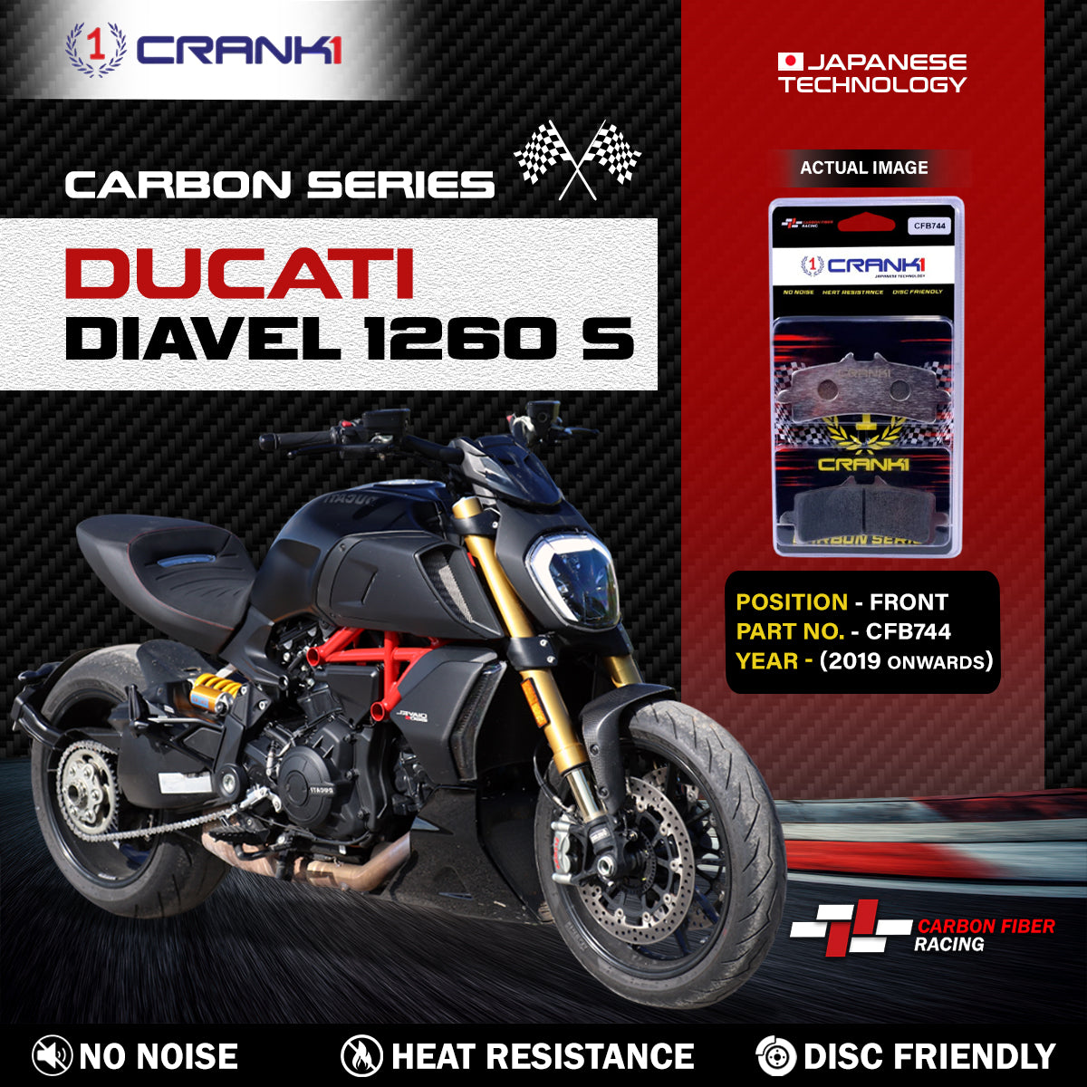 Carbon Brake Pads For Ducati Diavel 1260 S 2019 Onwards - Front - CFB744 - 2 Sets - CRANK1