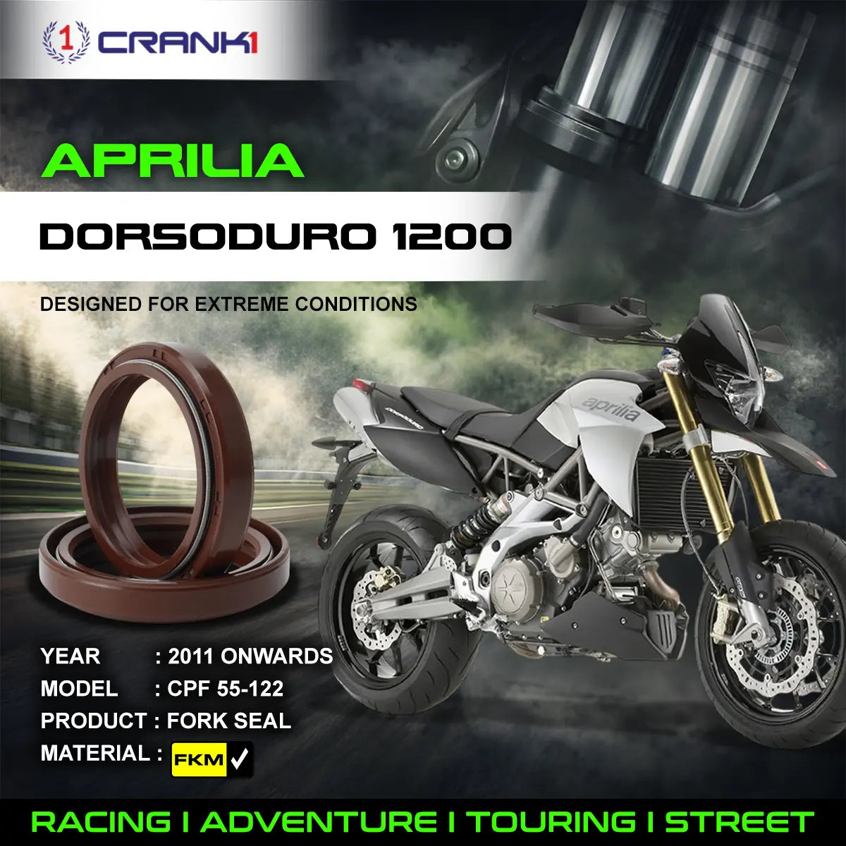 Fork Oil Seals Pair For Aprilia Dorsoduro 1200 2011 Onwards - CPF55-122 - CRANK1
