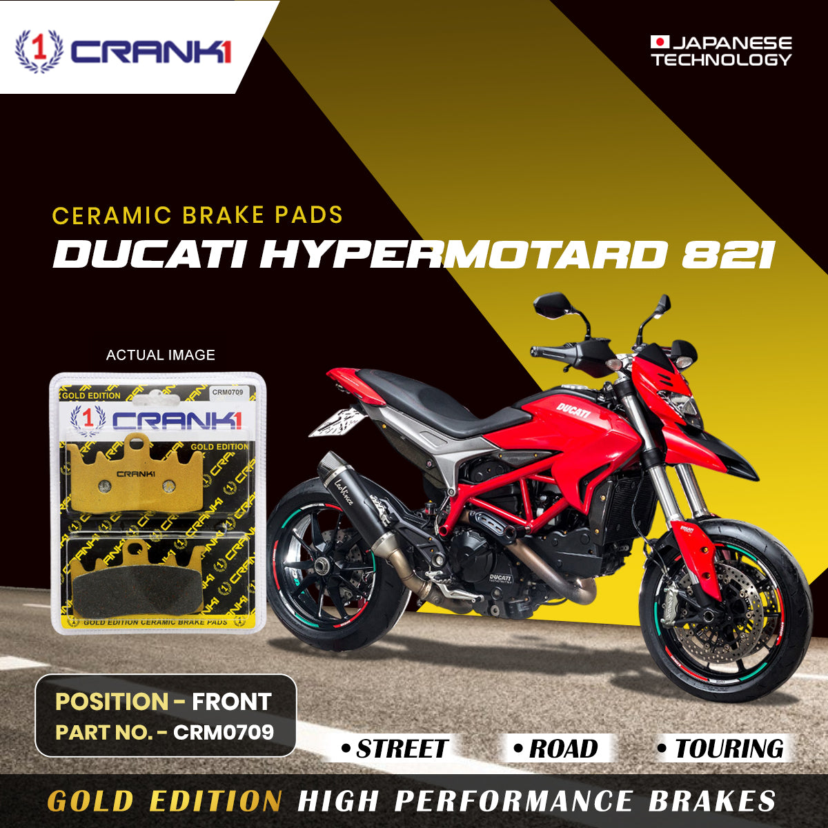Ceramic Brake Pads For Ducati Hypermotard 821 Front CRM0709 2 Sets CRANK1