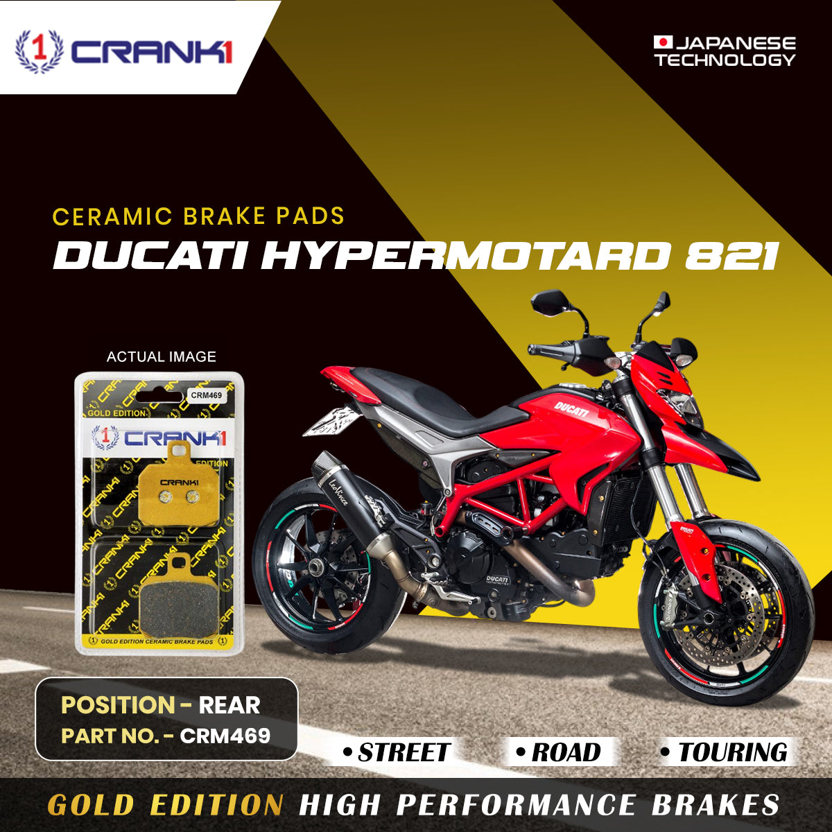 Ceramic Brake Pads For Ducati Hypermotard 821 Rear CRM469 1 Set CRANK1