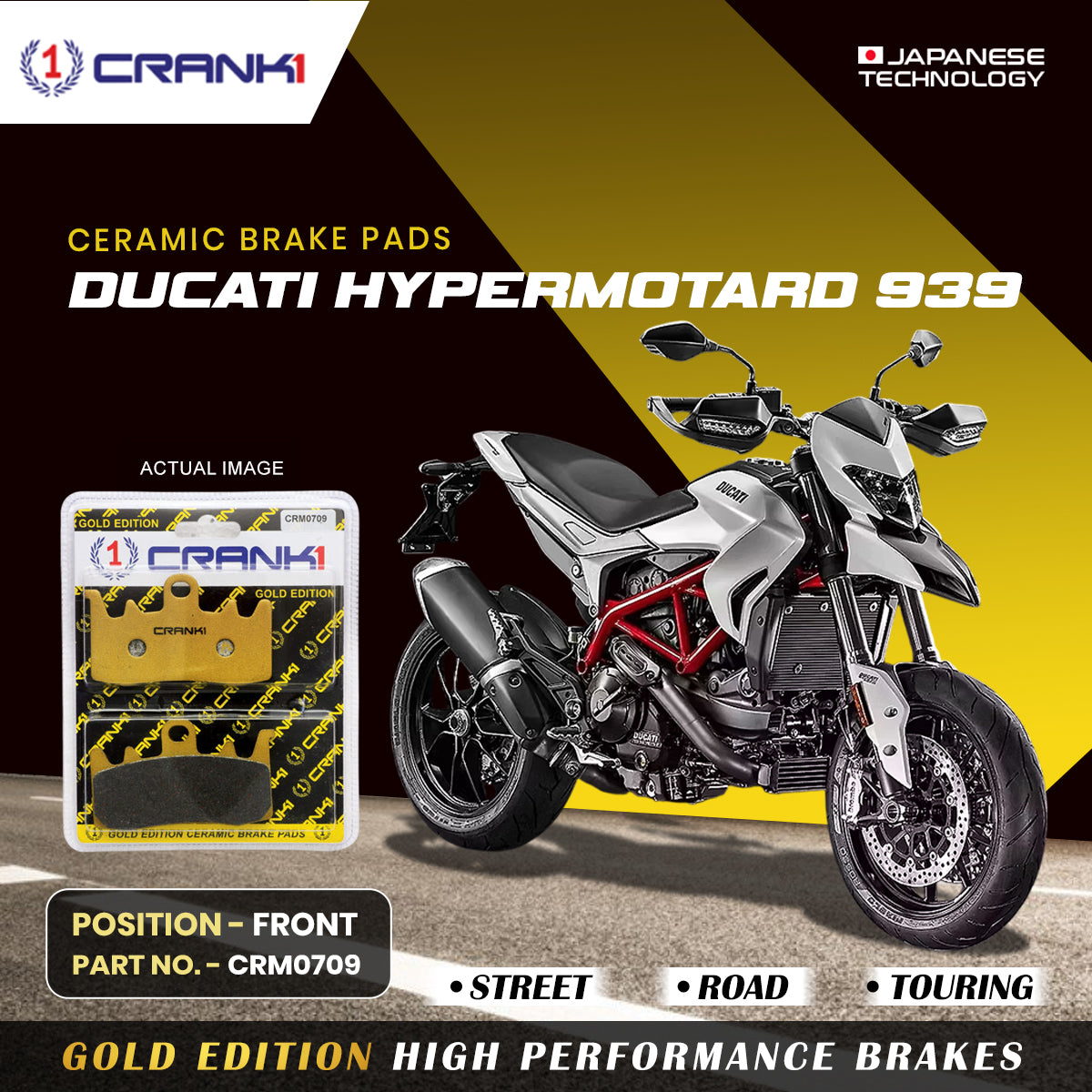 Ceramic Brake Pads For Ducati Hypermotard 939 Front CRM0709 2 Sets CRANK1