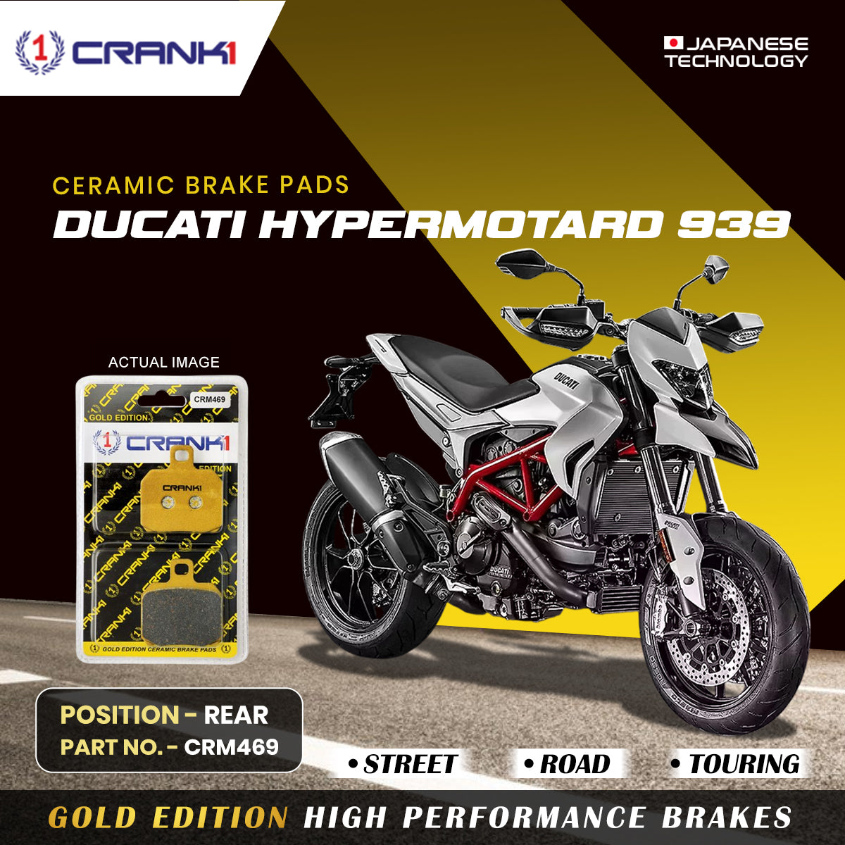 Ceramic Brake Pads For Ducati Hypermotard 939 Rear CRM469 1 Set CRANK1