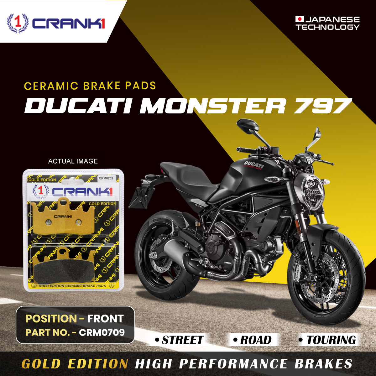 Ceramic Brake Pads For Ducati Monster 797 Front CRM0709 2 Sets CRANK1