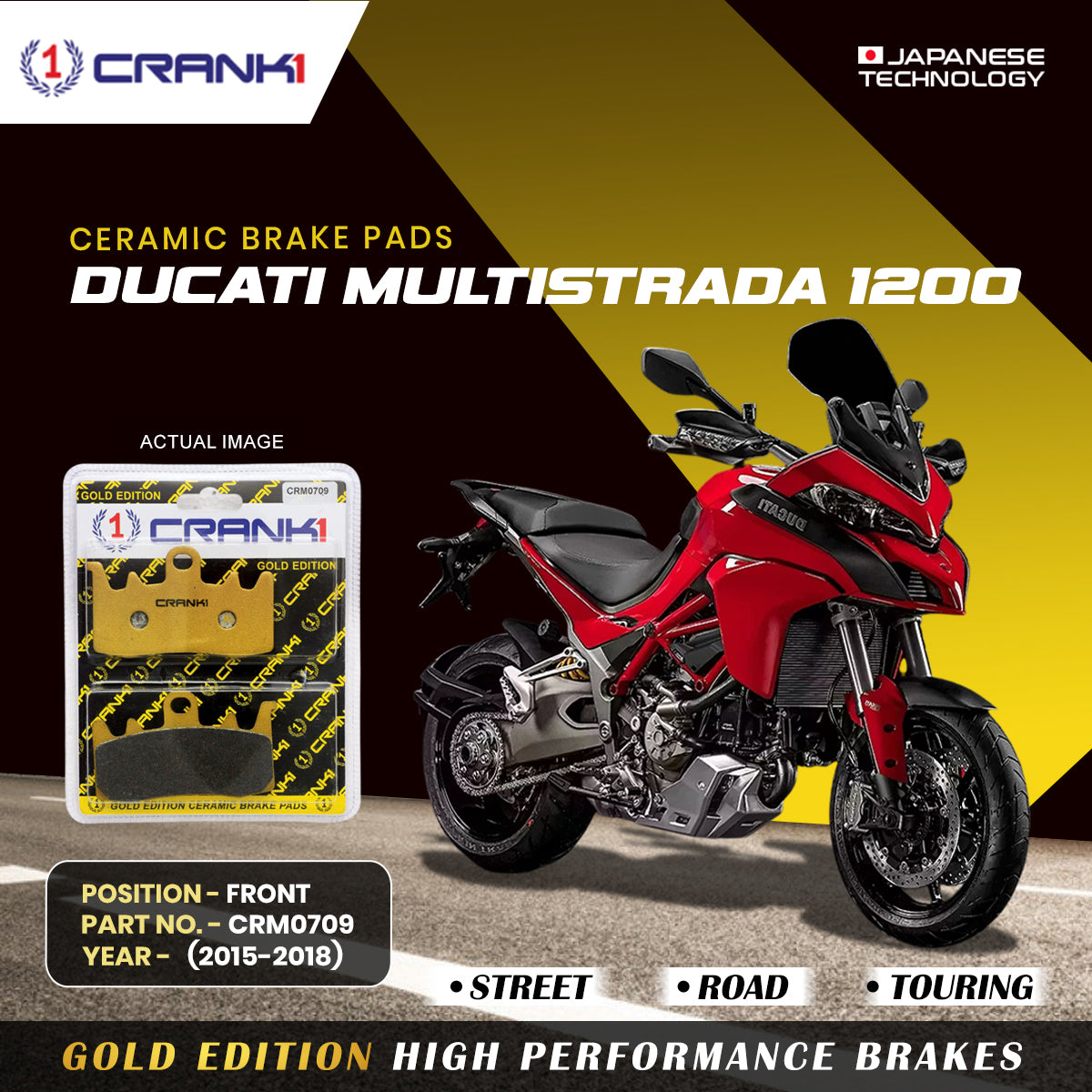 Ceramic Brake Pads For Ducati Multistrada 1200 2015 2018 Front CRM0709 2 Sets CRANK1