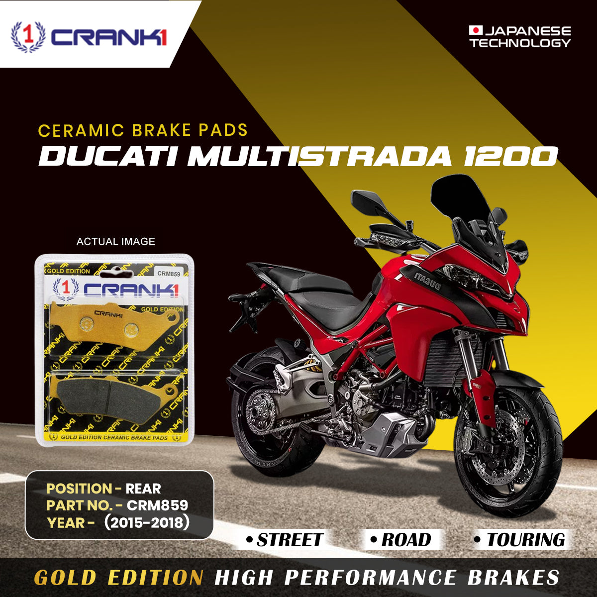 Ceramic Brake Pads For Ducati Multistrada 1200 2015 2018 Rear CRM859 1 Set CRANK1