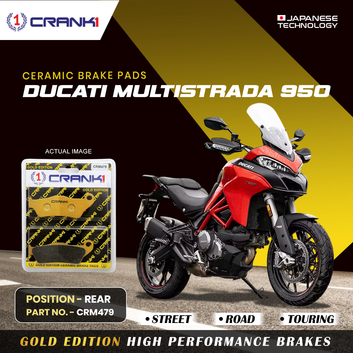 Ceramic Brake Pads For Ducati Multistrada 950 Rear CRM479 1 Set CRANK1
