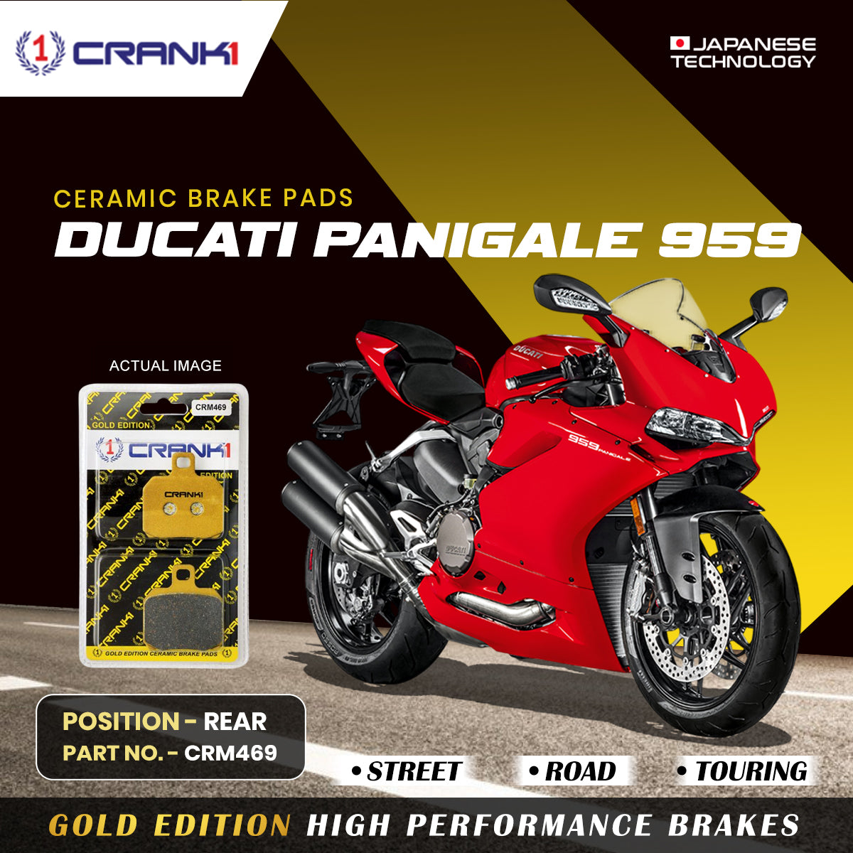 Ceramic Brake Pads For Ducati Panigale 959 Rear CRM469 1 Set CRANK1