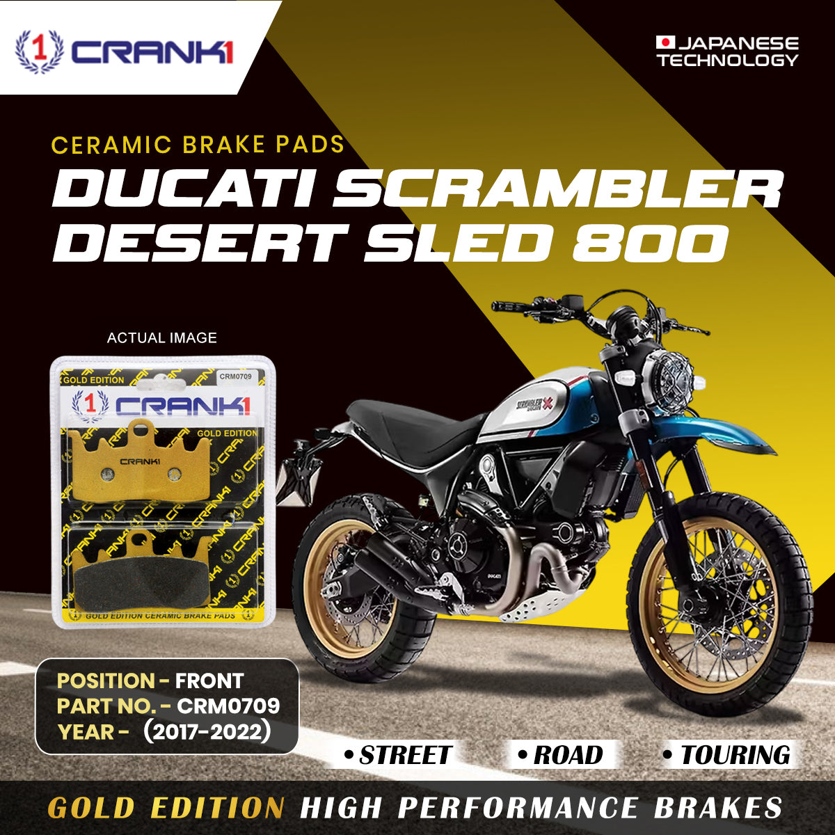Ceramic Brake Pads For Ducati Scrambler Desert Sled 800 2017 2022 Front CRM0709 2 Sets CRANK1