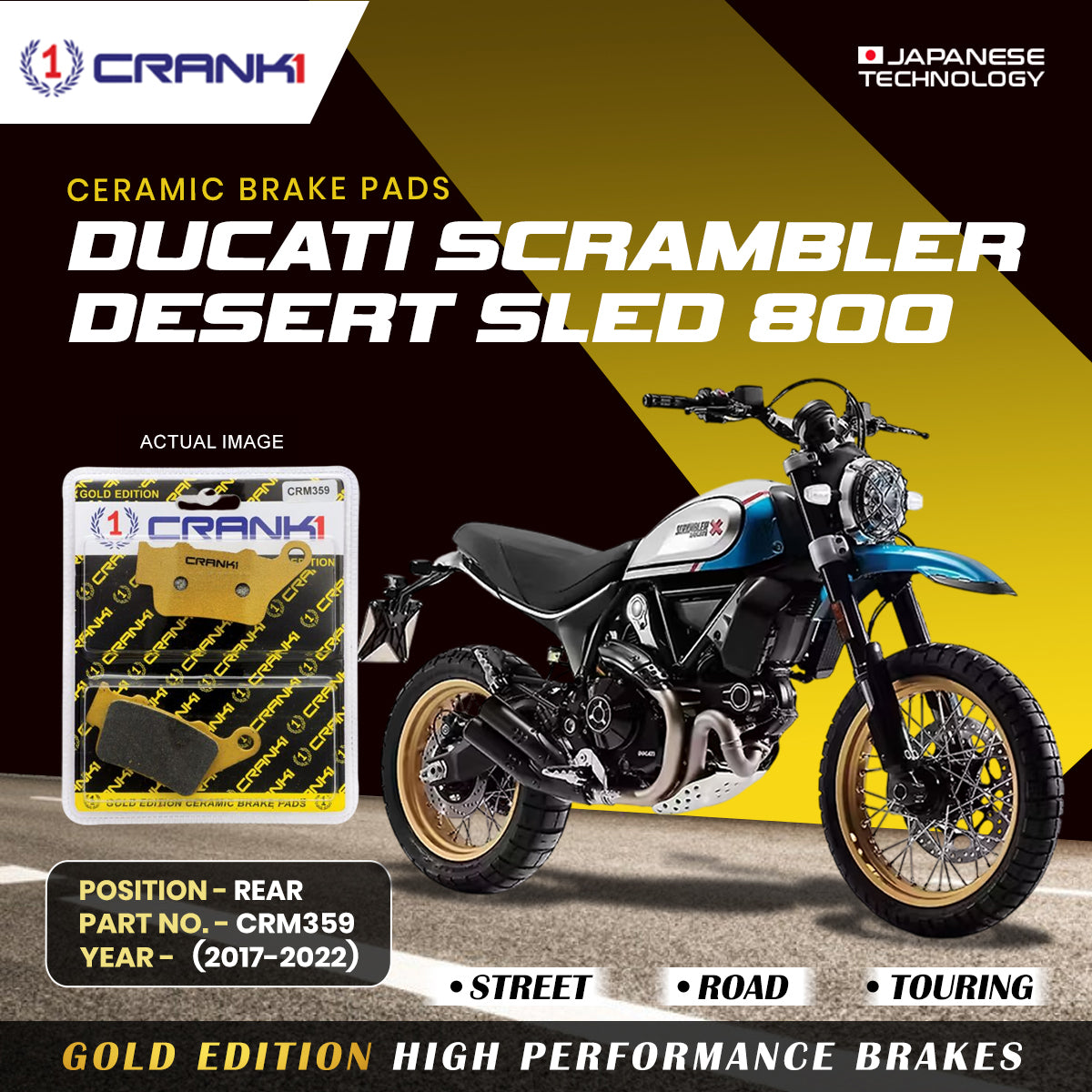 Ceramic Brake Pads For Ducati Scrambler Desert Sled 800 2017 2022 Rear CRM359 1 Set CRANK1
