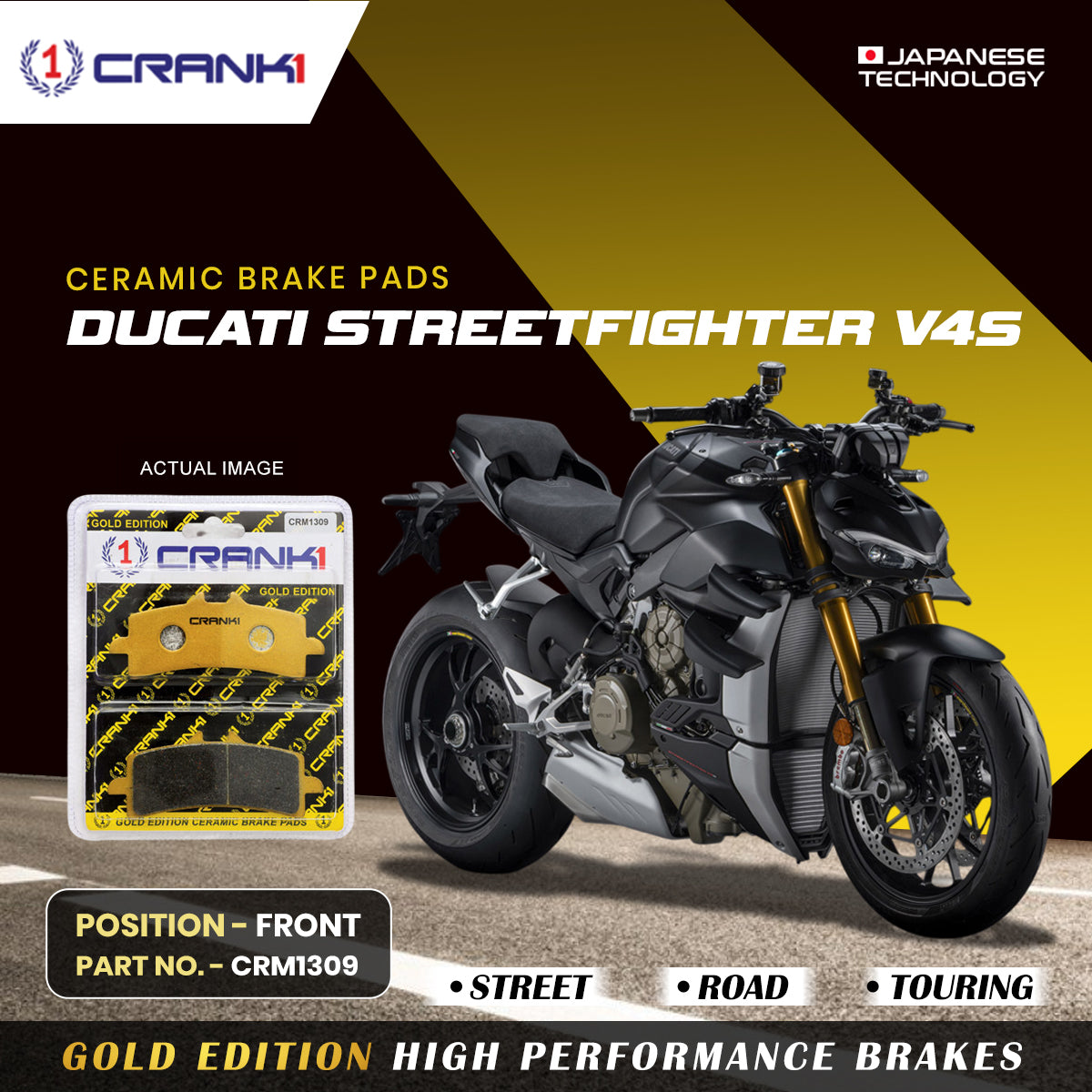 Ceramic Brake Pads For Ducati Streetfighter V4S Front CRM1309 2 Sets CRANK1