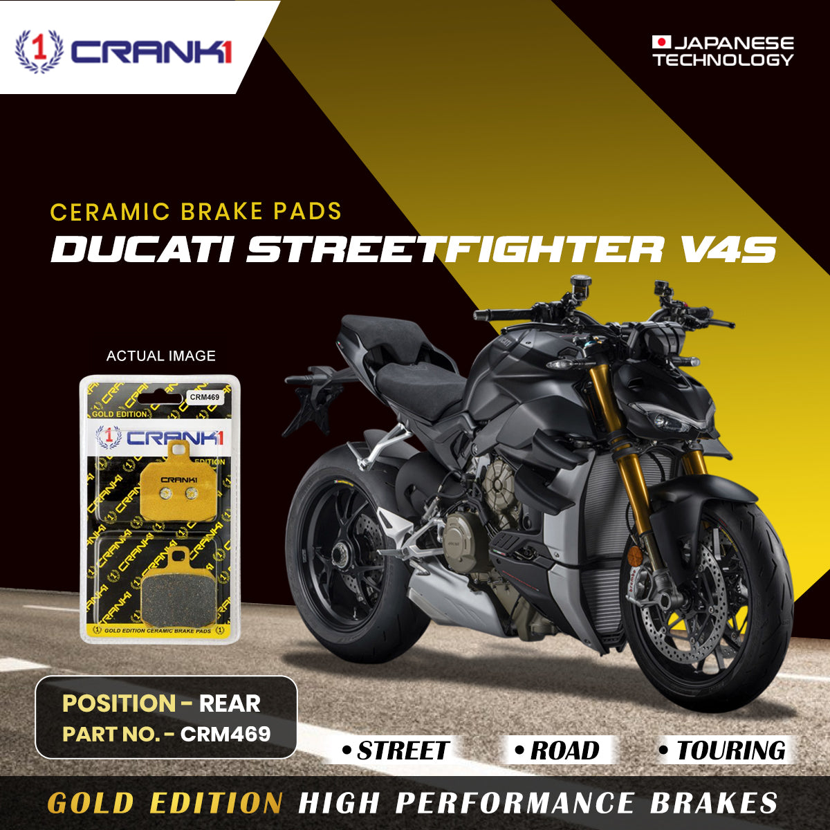 Ceramic Brake Pads For Ducati Streetfighter V4S Rear CRM469 1 Set CRANK1