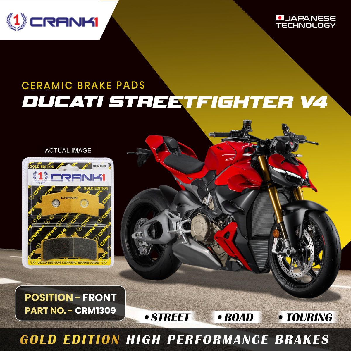 Ceramic Brake Pads For Ducati Streetfighter V4 Front CRM1309 2 Sets CRANK1