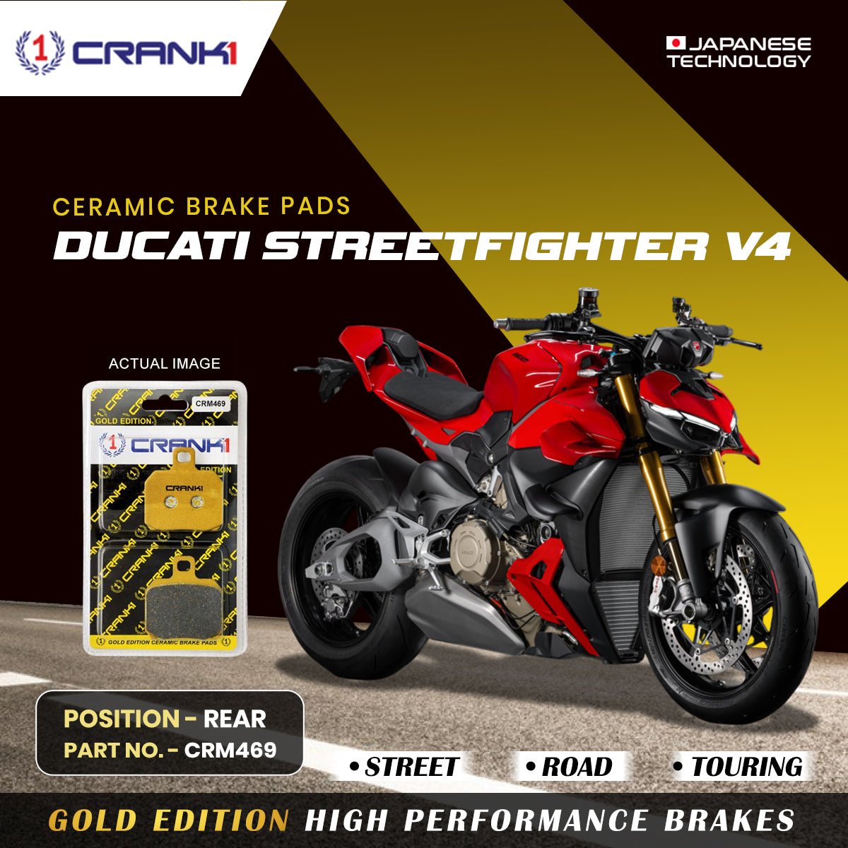 Ceramic Brake Pads For Ducati Streetfighter V4 Rear CRM469 1 Set CRANK1