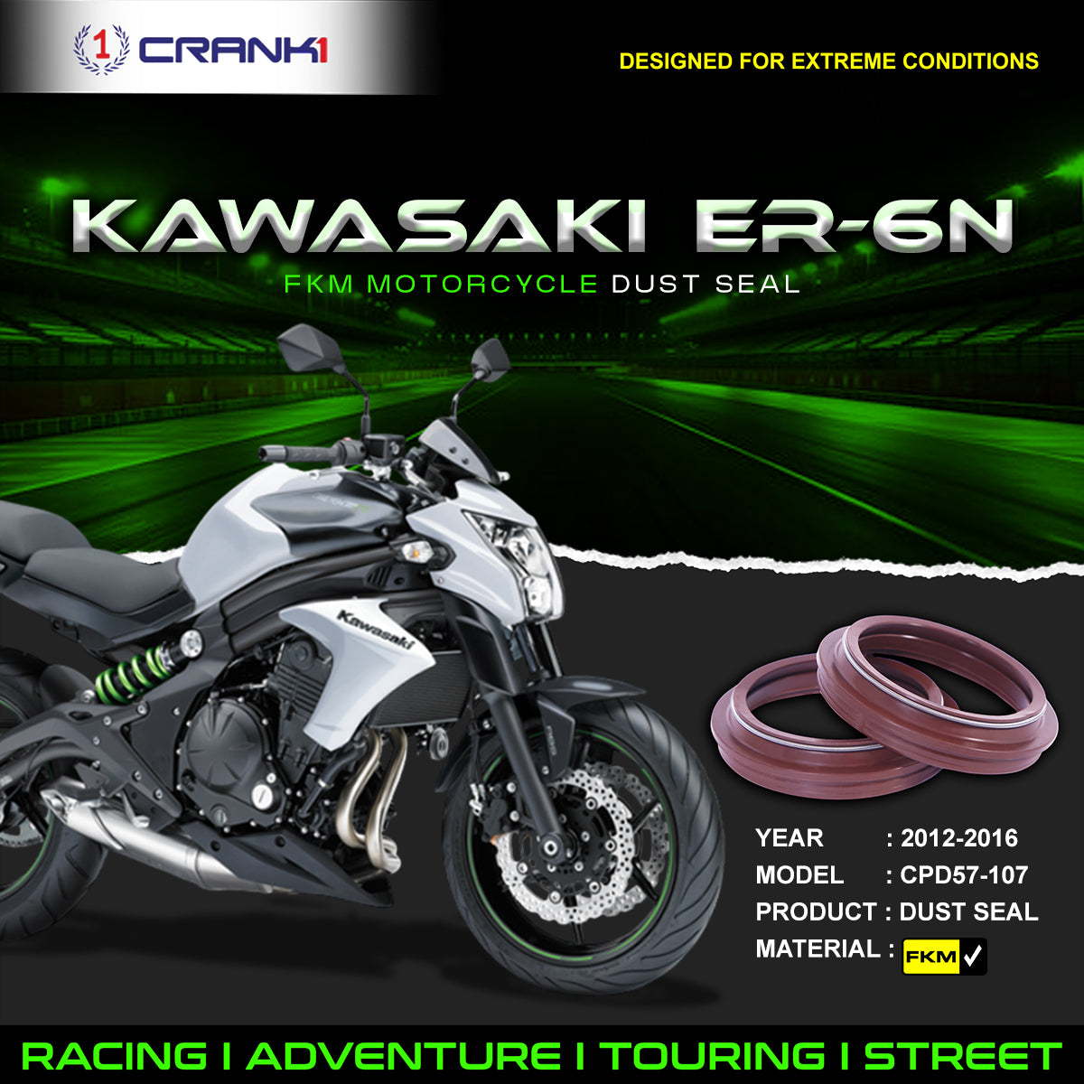 Fork Dust Seals Pair For Kawasaki ER-6n 2012-2016 - CPD57-107 - CRANK1