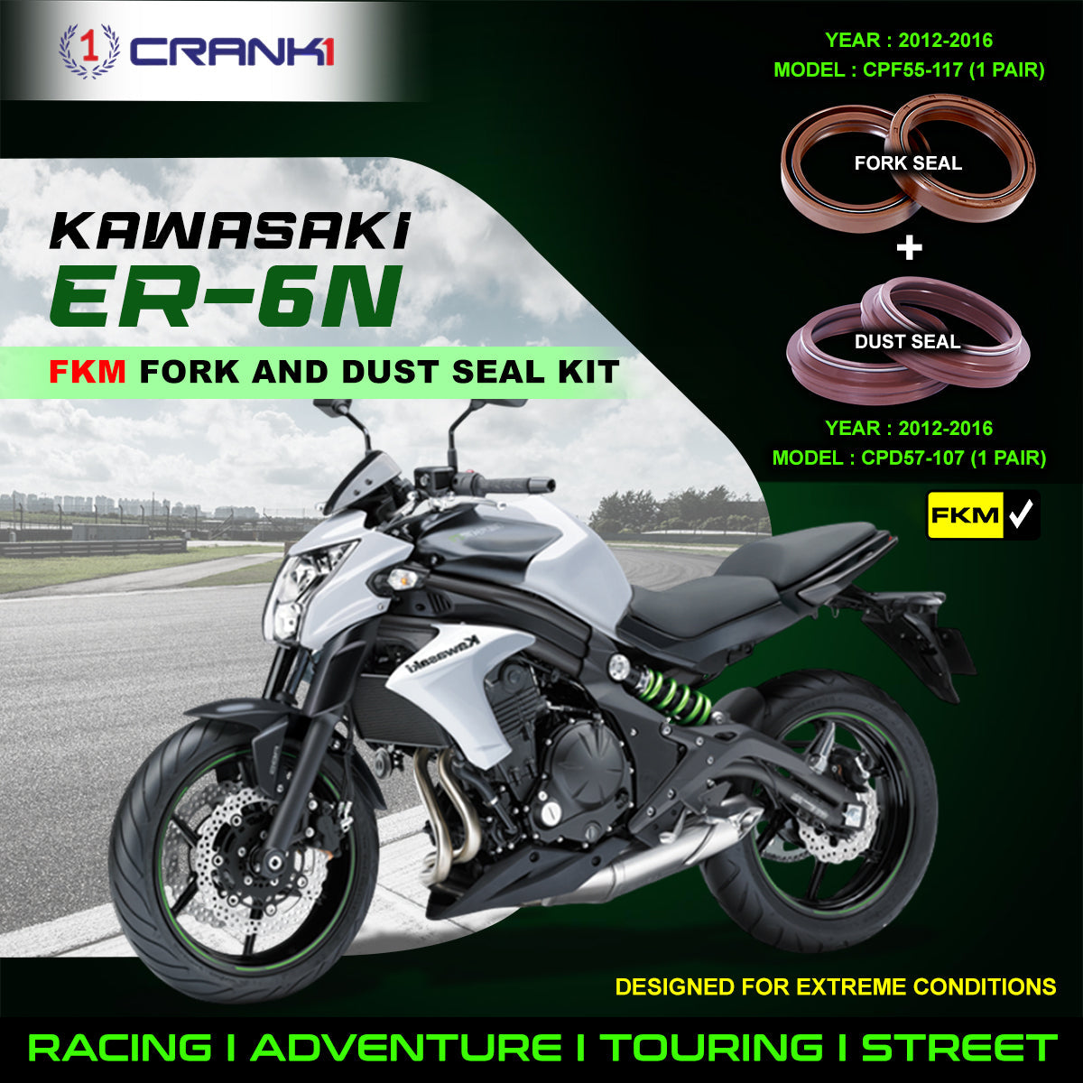 Fork And Dust Seals Kit For Kawasaki ER-6n 2012-2016 - CRANK1